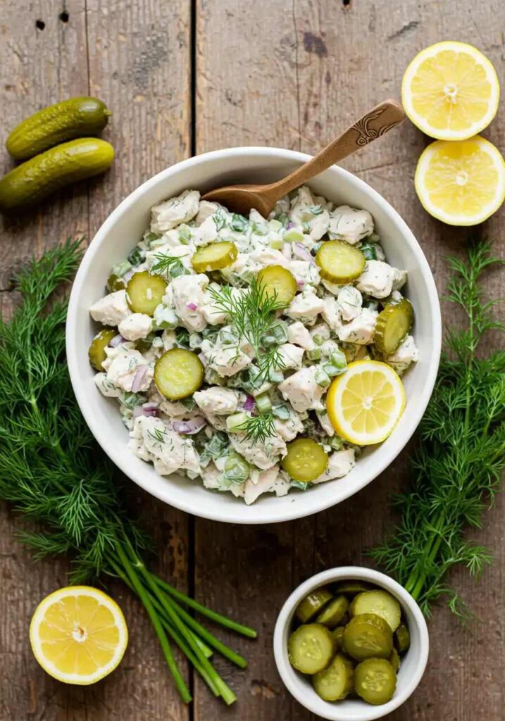 Healthy dill pickle chicken salad