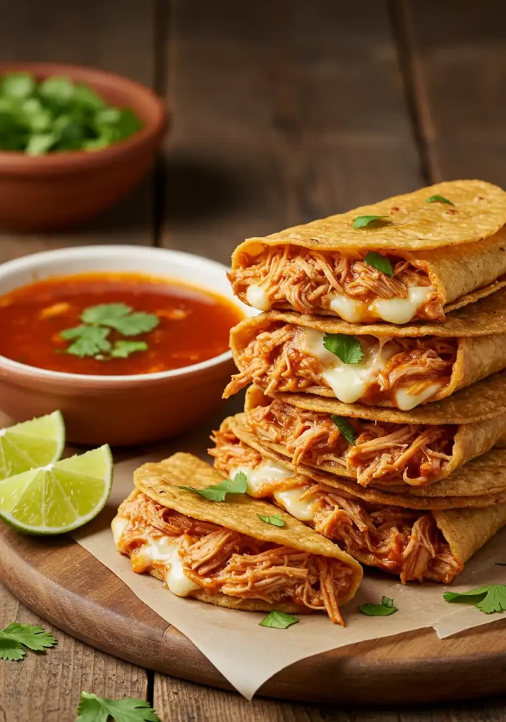 birria chicken tacos recipe served with consommé