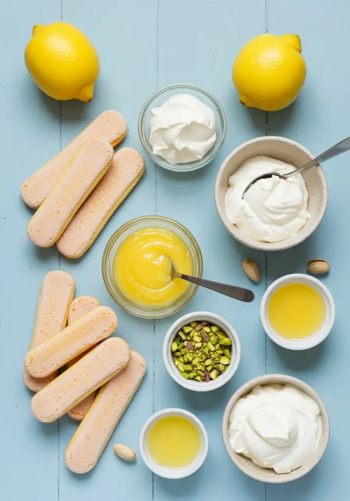 Ingredients for lemon pistachio tiramisu