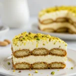Slice of lemon pistachio tiramisu