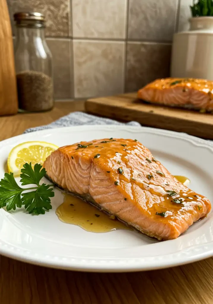 salmon hot honey glaze on plate
