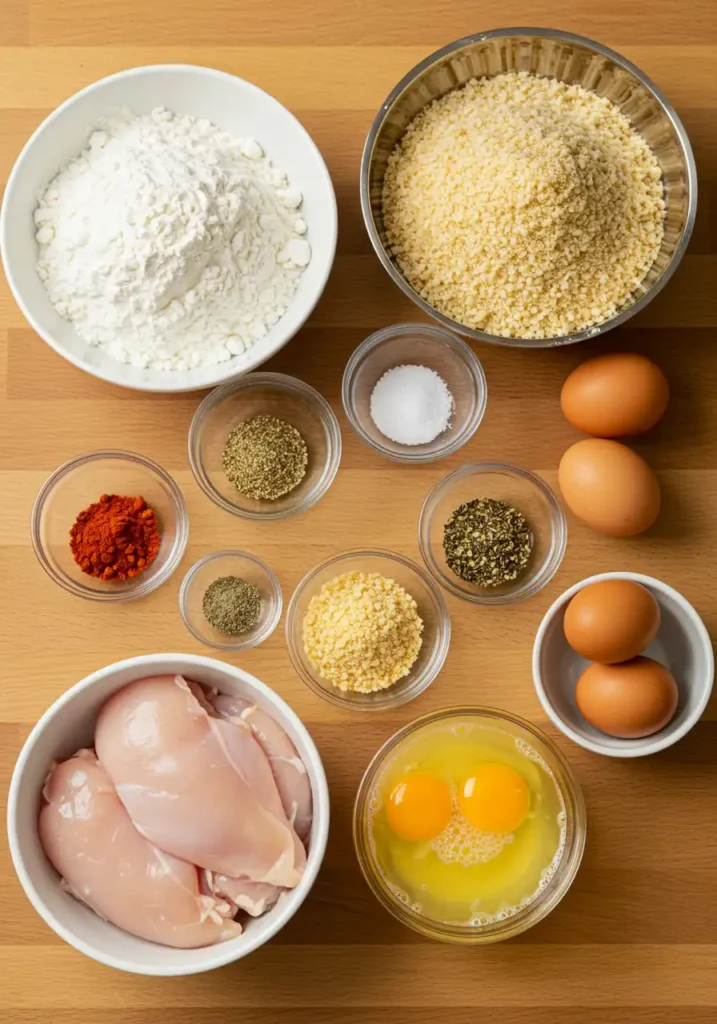Ingredients for baked chicken bites breaded