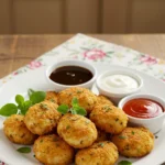 Recipe card for baked chicken bites breaded