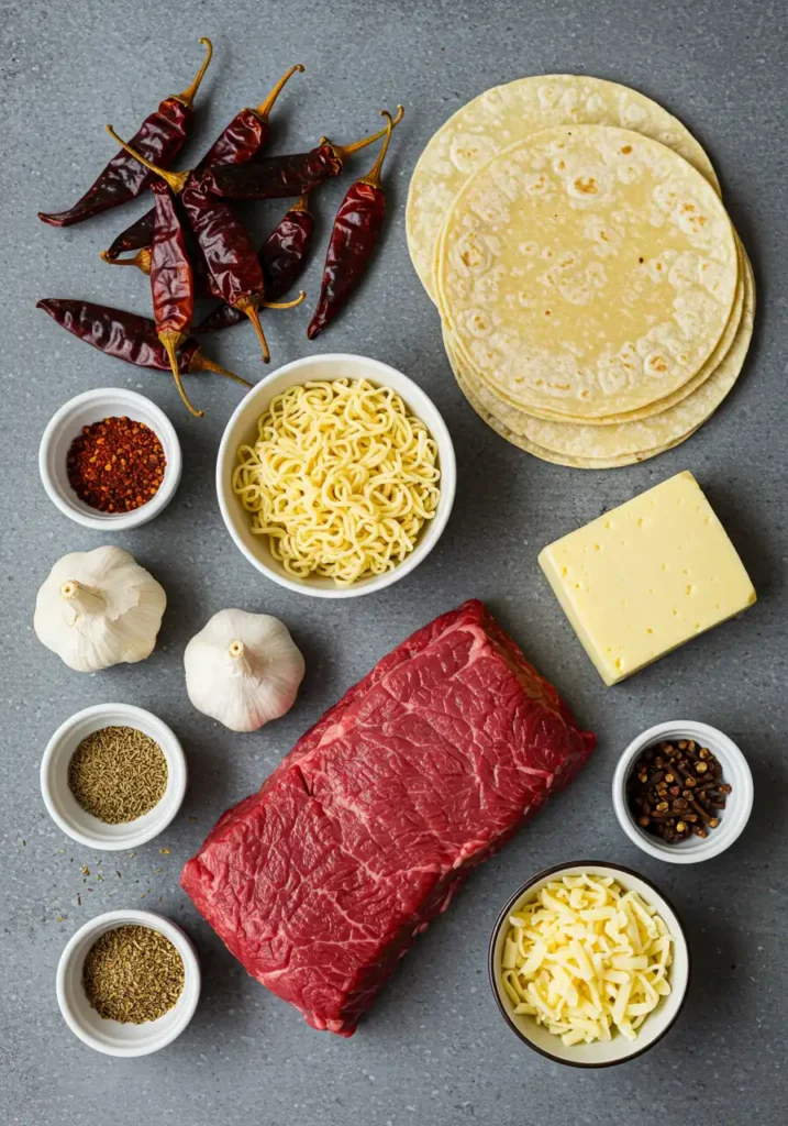 birria ramen and taco ingredients