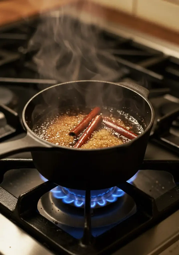 Simmering brown sugar cinnamon syrup