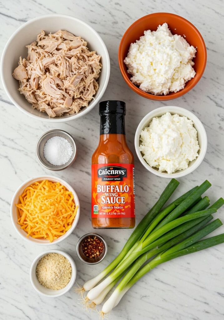 Ingredients for buffalo chicken dip high protein cottage cheese