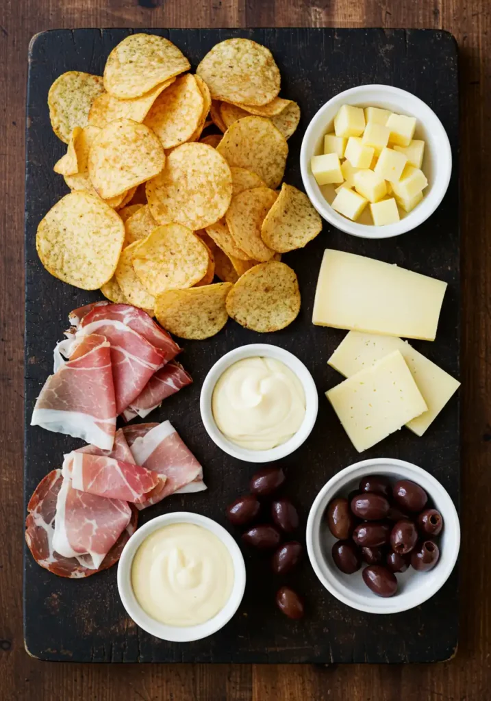 ingredients for potato chip charcuterie nachos