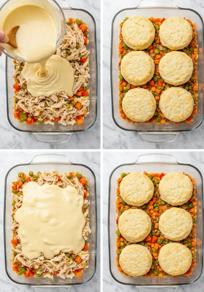 assembling chicken cobbler casserole