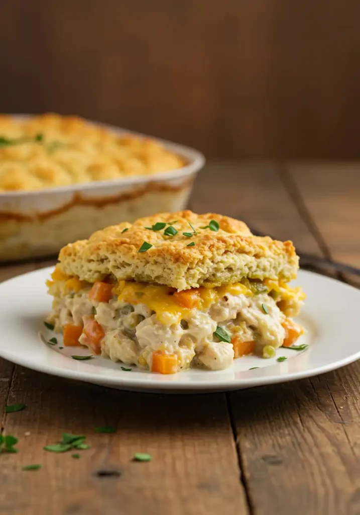 plated chicken cobbler dinner casserole
