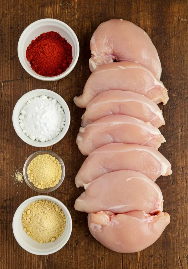 Fried chicken chip ingredients laid out on table