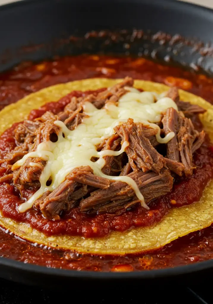 frying birria taco in skillet