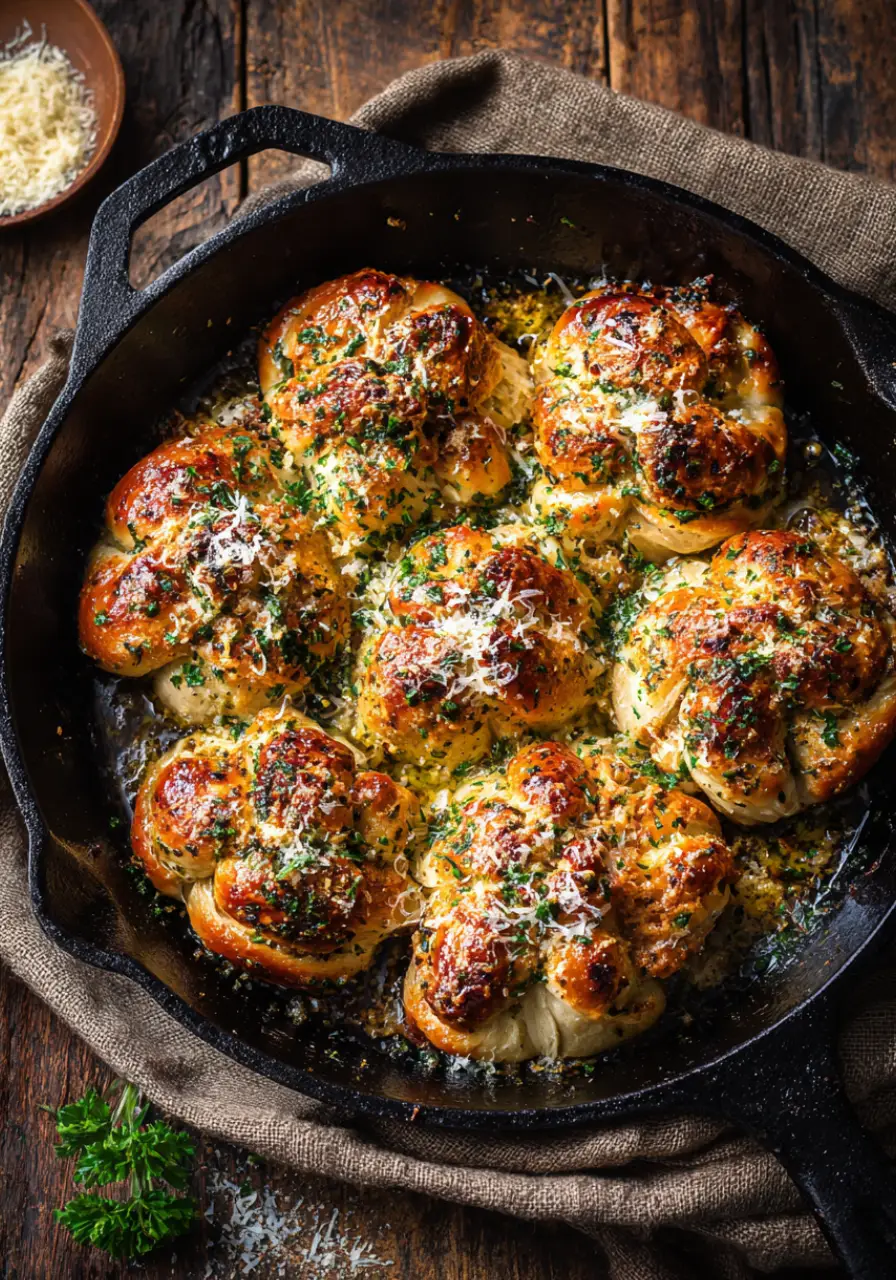 garlic knots and chicken skillet