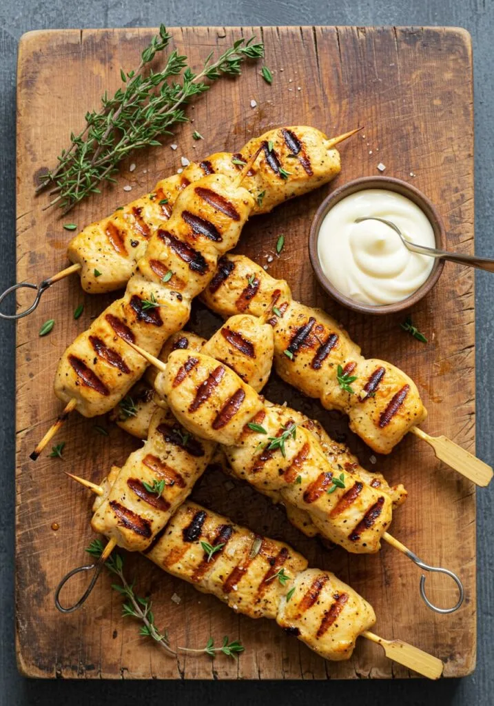 Garlic parmesan chicken skewers with mayo
