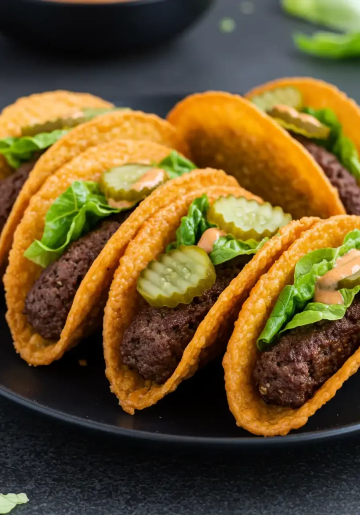 Keto smash burger tacos with cheese shell and toppings