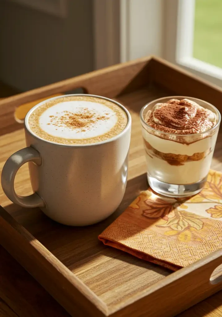 Brown sugar cinnamon latte served with dessert