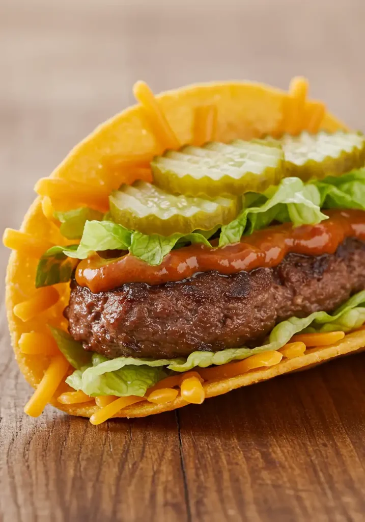 low carb smash burger taco on cheese shell with toppings