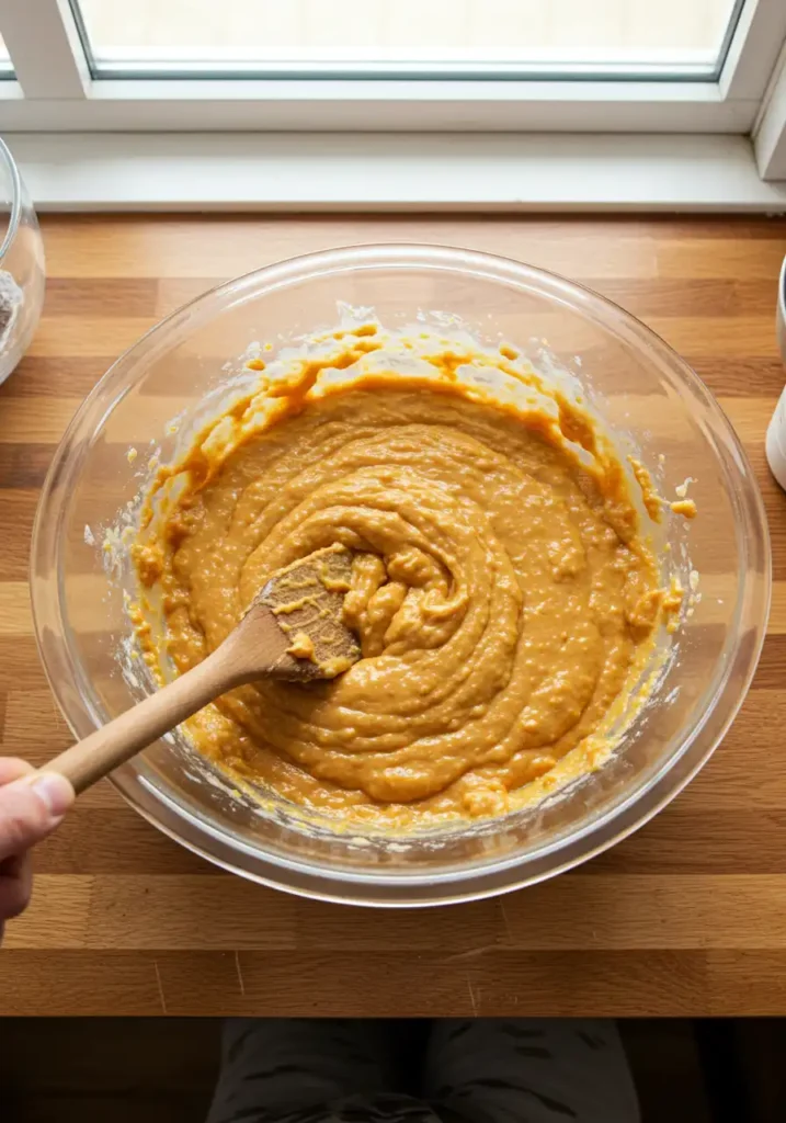 mixing batter for sweet potato dog cake