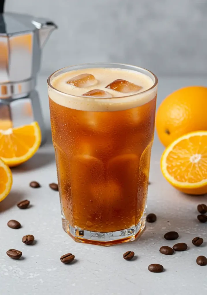 orange cream cold brew recipe with citrus foam in a glass
