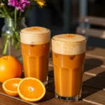 two glasses of orange cream cold brew on a summer brunch table