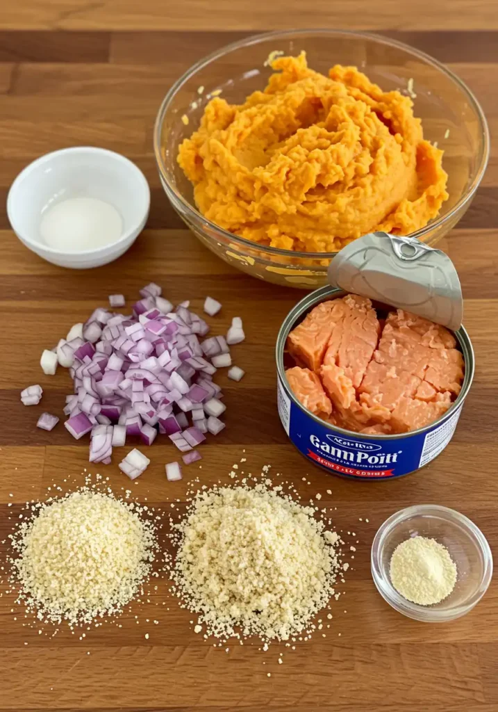 ingredients for salmon and sweet potato cakes