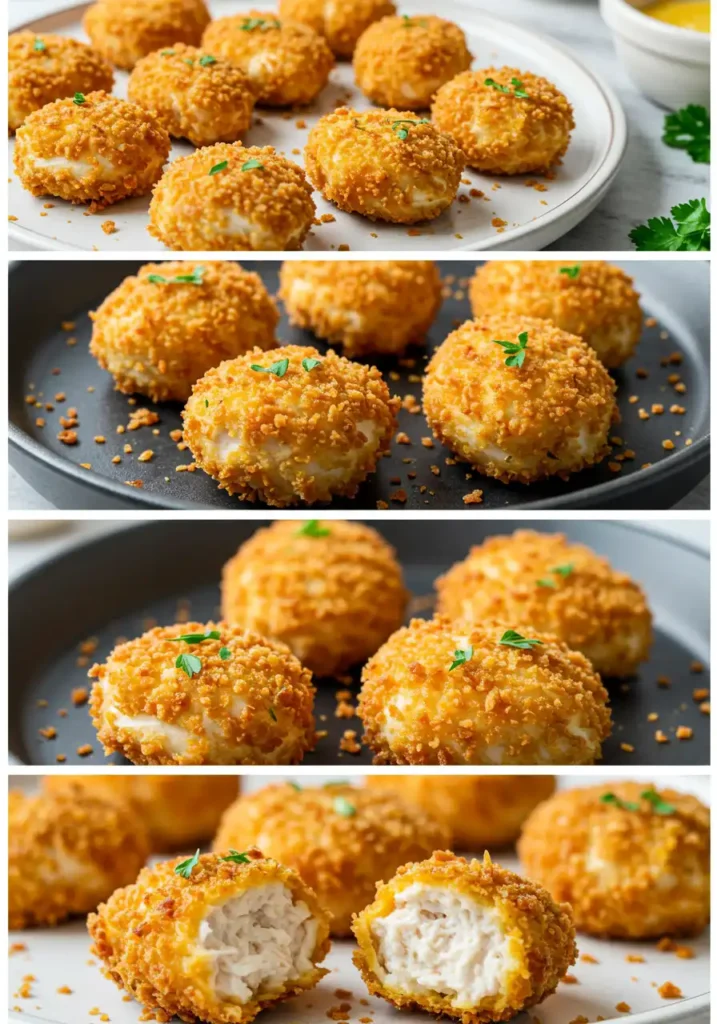 Served baked chicken bites breaded with sauce