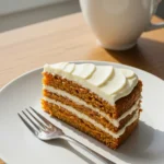Slice of sweet potato and carrot cake served with tea