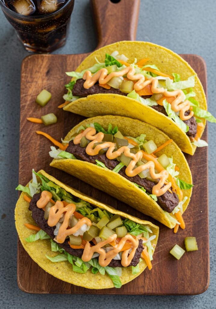 Served smash burger tacos Big Mac style