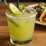 spicy pickle margarita with garnish