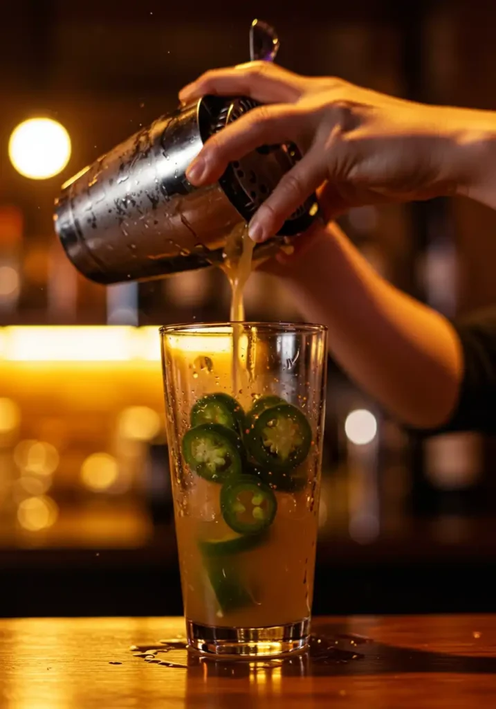 shaking spicy pickle margarita