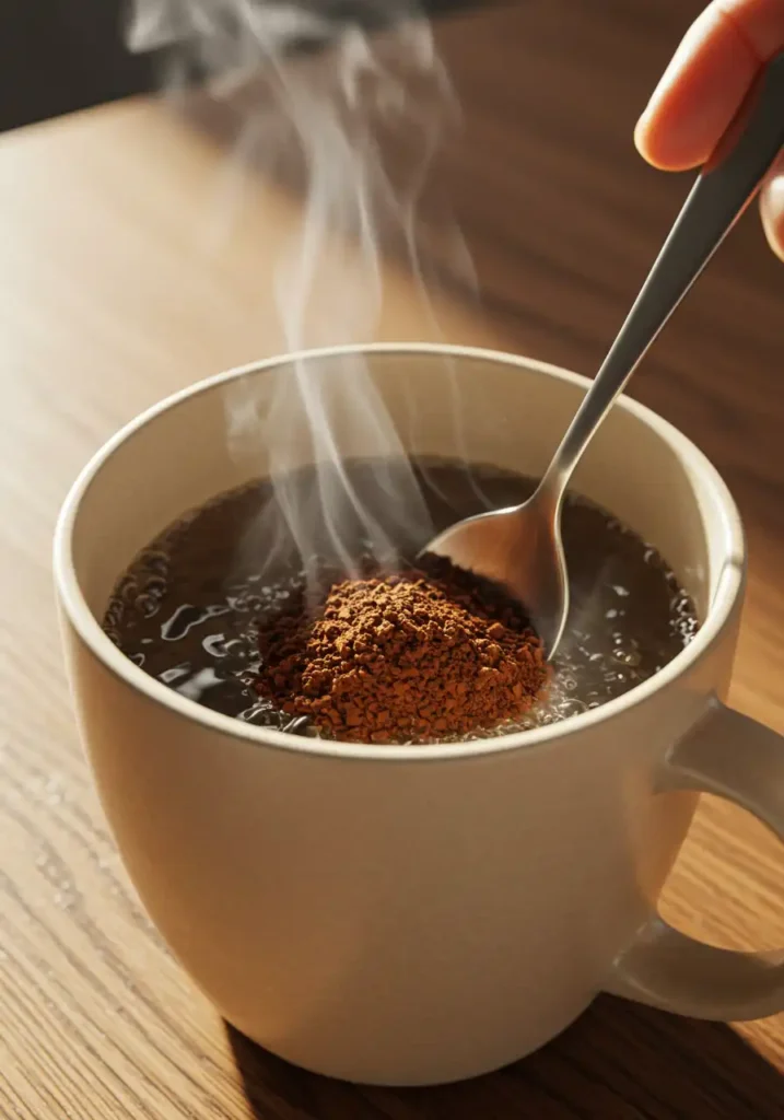 mixing mushroom coffee into hot water