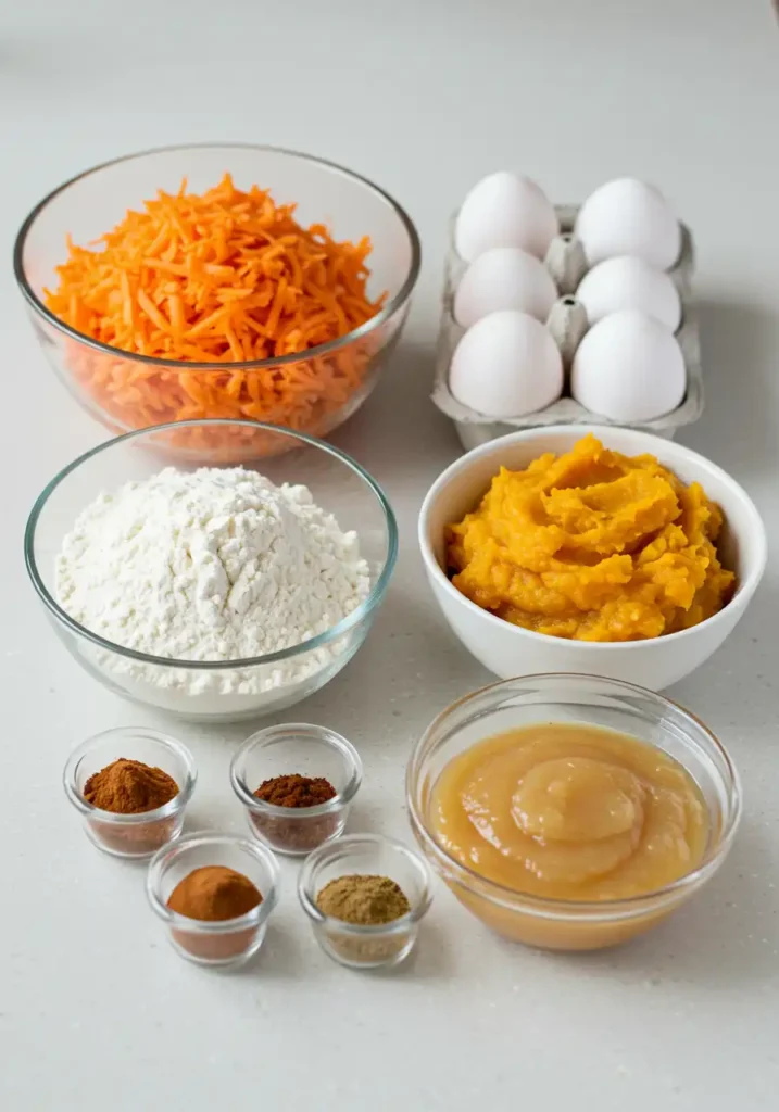 Ingredients for sweet potato and carrot cake