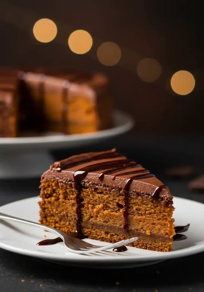 Slice of sweet potato chocolate cake served with fork