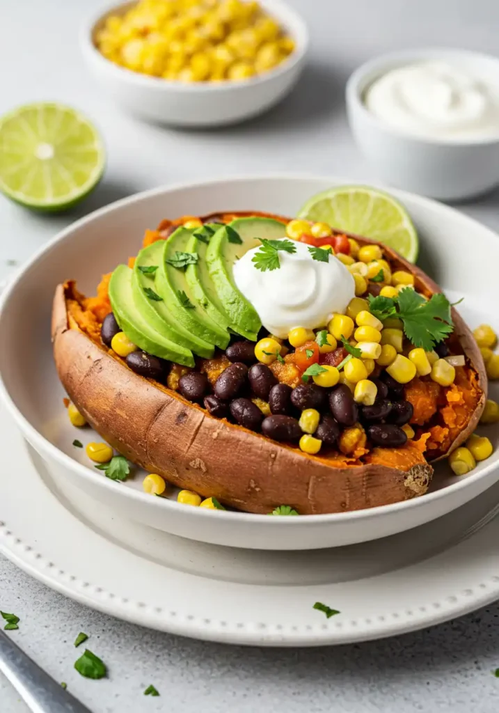 assembled taco sweet potato bowl