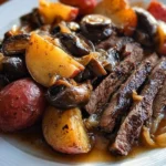 Crock Pot Flat Iron Steak with Portobello Mushrooms and Potatoes