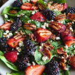 Berry Spinach Salad with Pecans, Feta, and Balsamic Glaze