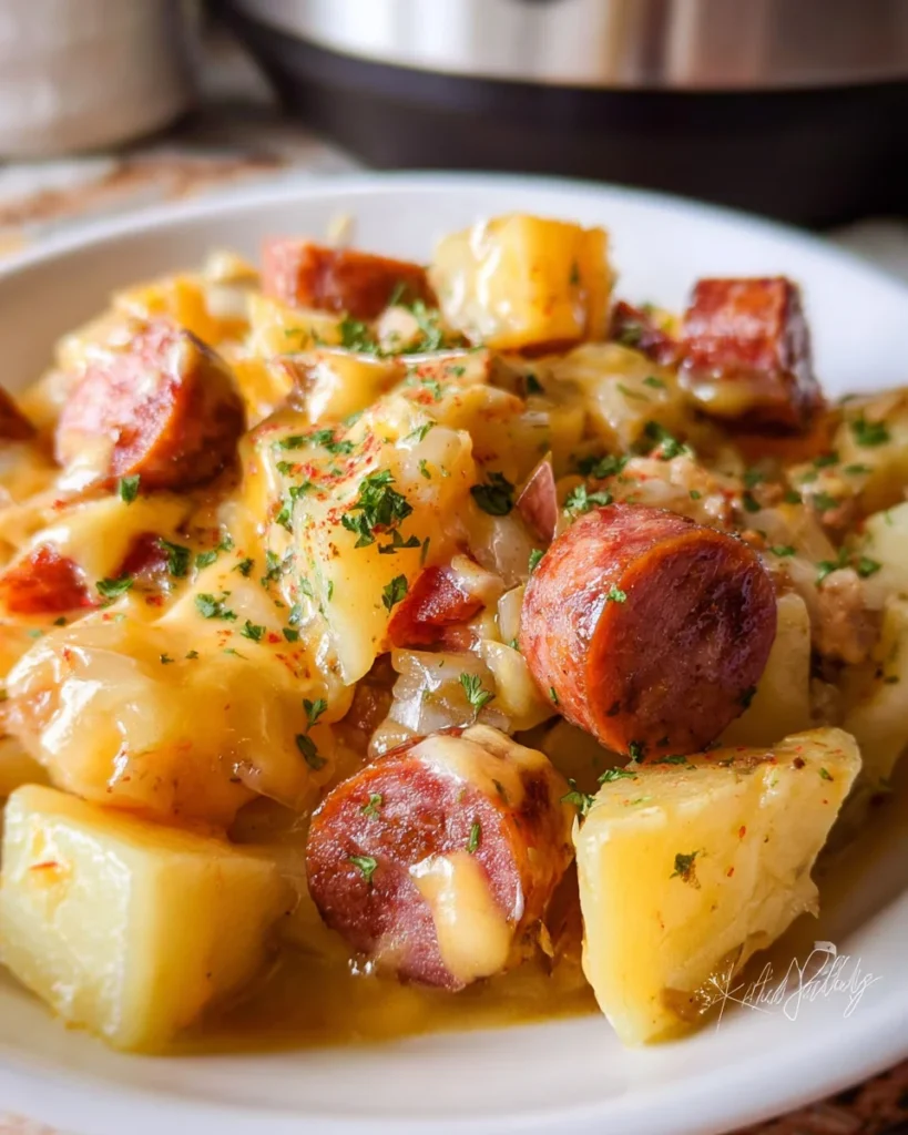 Crockpot Cheesy Potatoes and Kielbasa