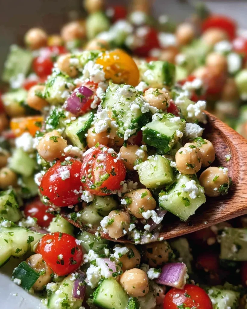 Easy Chickpea Cucumber Salad with Feta and Tomatoes