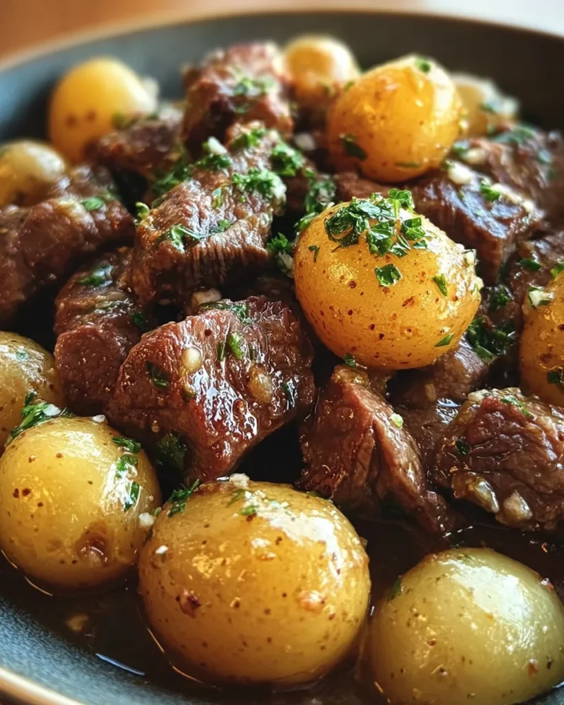 Garlic Butter Beef Bites with Potatoes