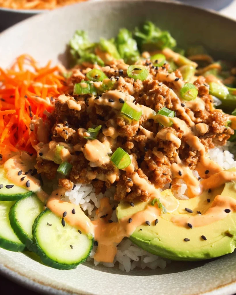 Ground Turkey Rice Bowls with Bang Bang Sauce