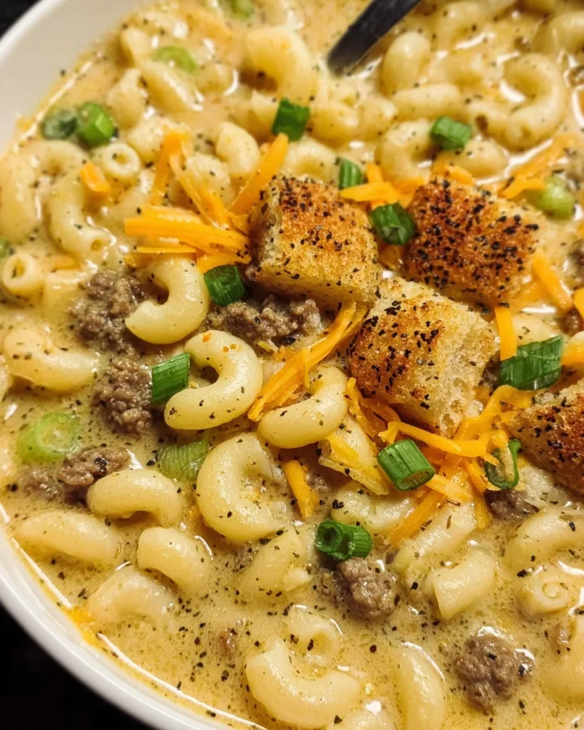 One Pot Macaroni Cheeseburger Soup