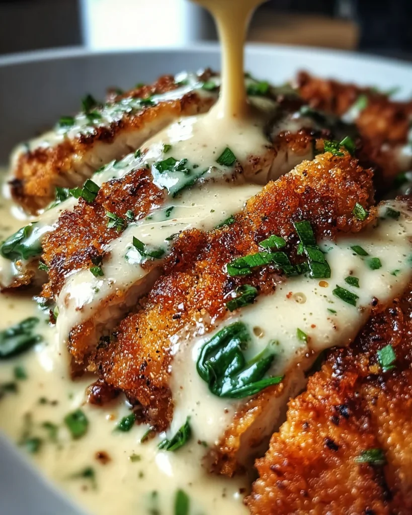 Parmesan Crusted Chicken with Creamy Garlic Sauce