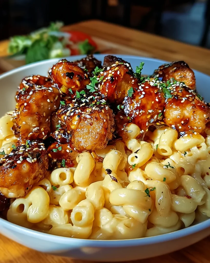 Spicy Honey Pepper Chicken with Mac and Cheese