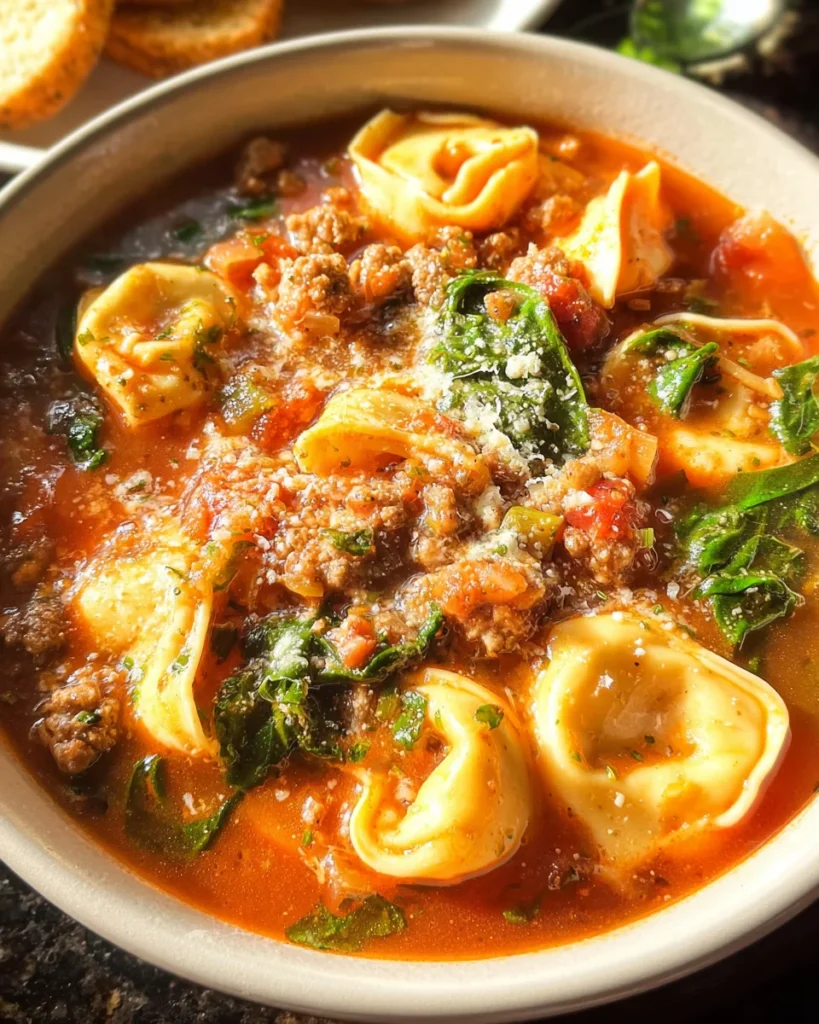 Tortellini Soup with Italian Sausage & Spinach