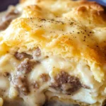 Biscuits and Gravy Casserole with Sausage and Eggs