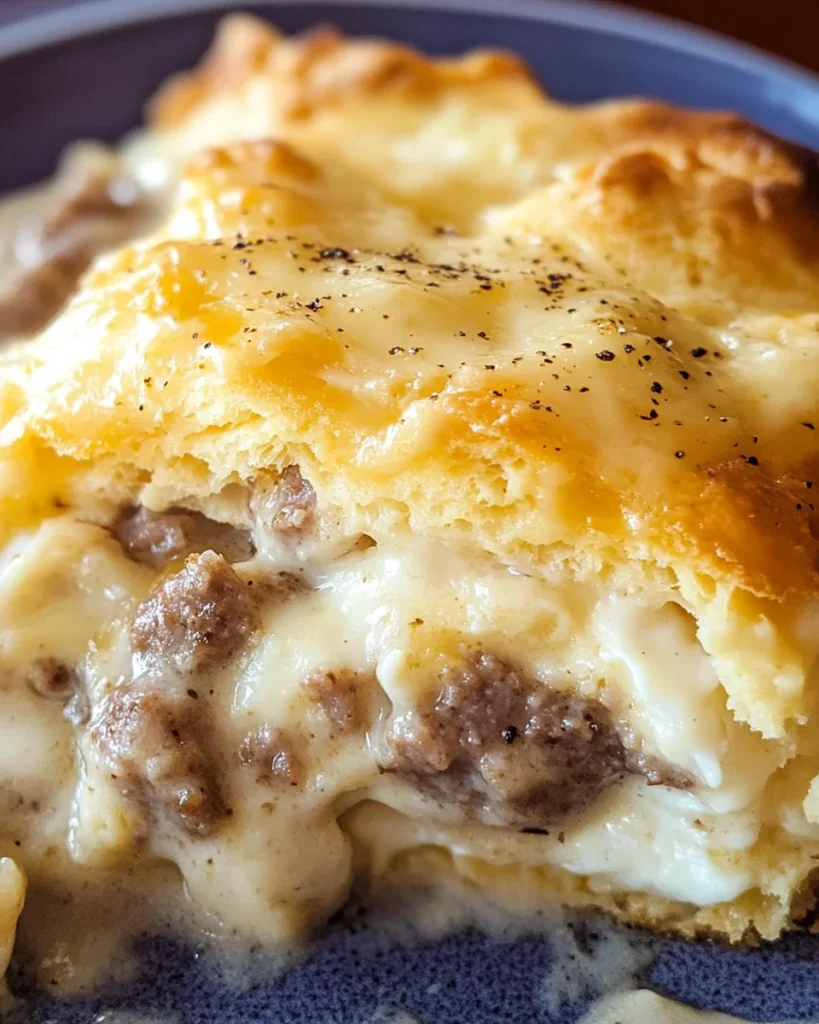 Biscuits and Gravy Casserole with Sausage and Eggs