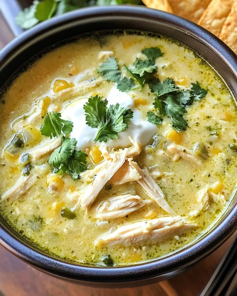 Green Chicken Enchilada Soup - Creamy and Cheesy!