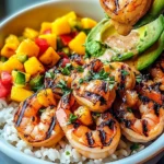 Shrimp and Avocado Bowls with Mango Salsa & Lime-Chili Sauce